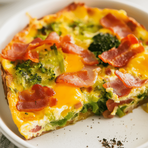 Broccoli Cheddar Egg Bake with Turkey Bacon