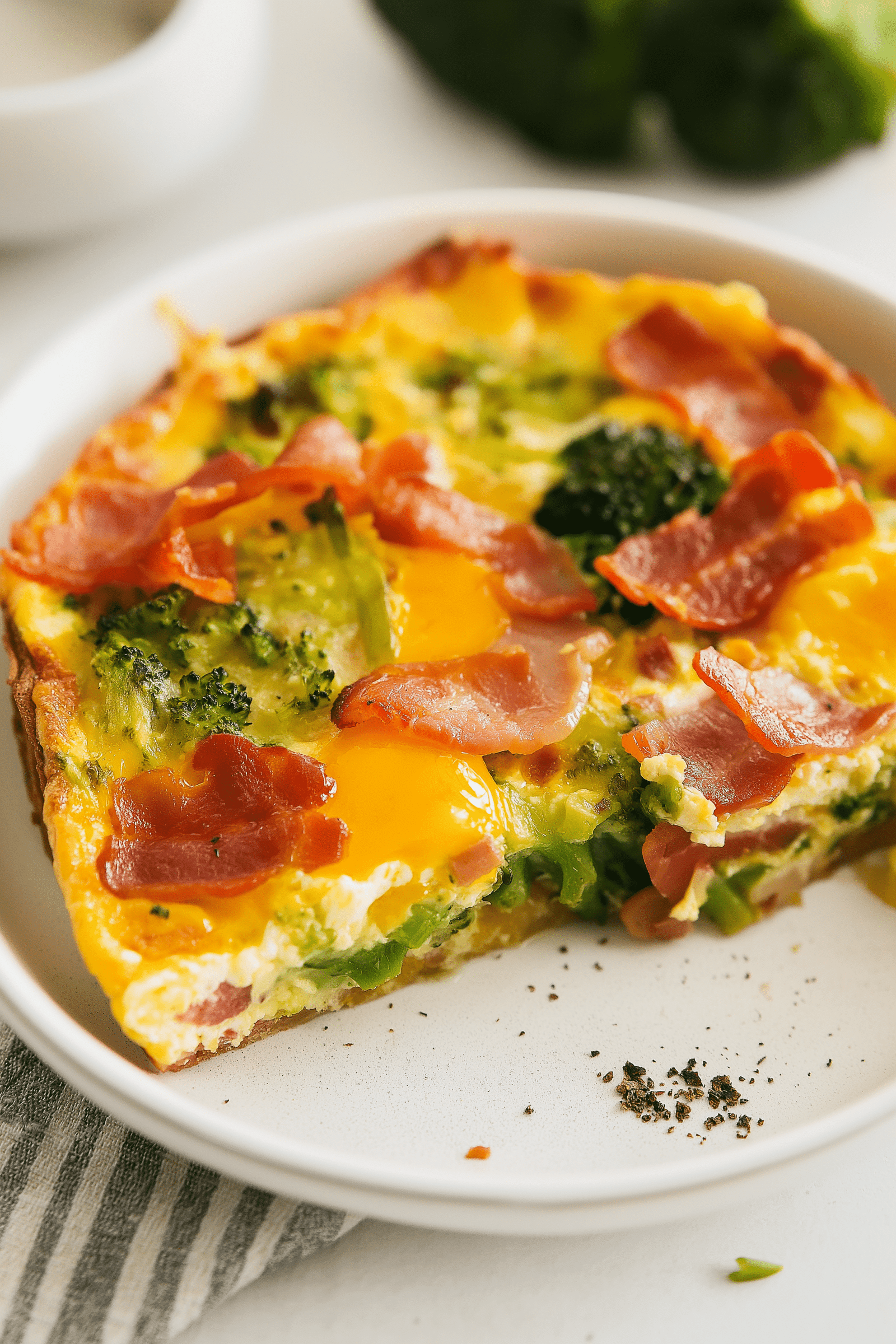 Broccoli Cheddar Egg Bake with Turkey Bacon