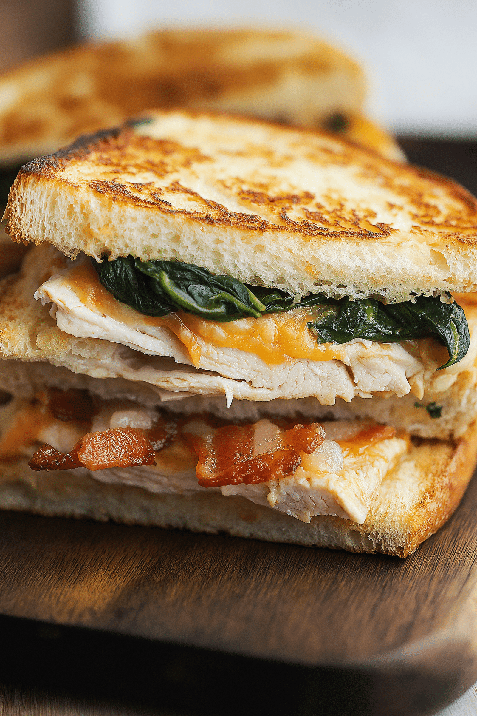 Turkey Melt with Cheddar, Spinach, and Bacon