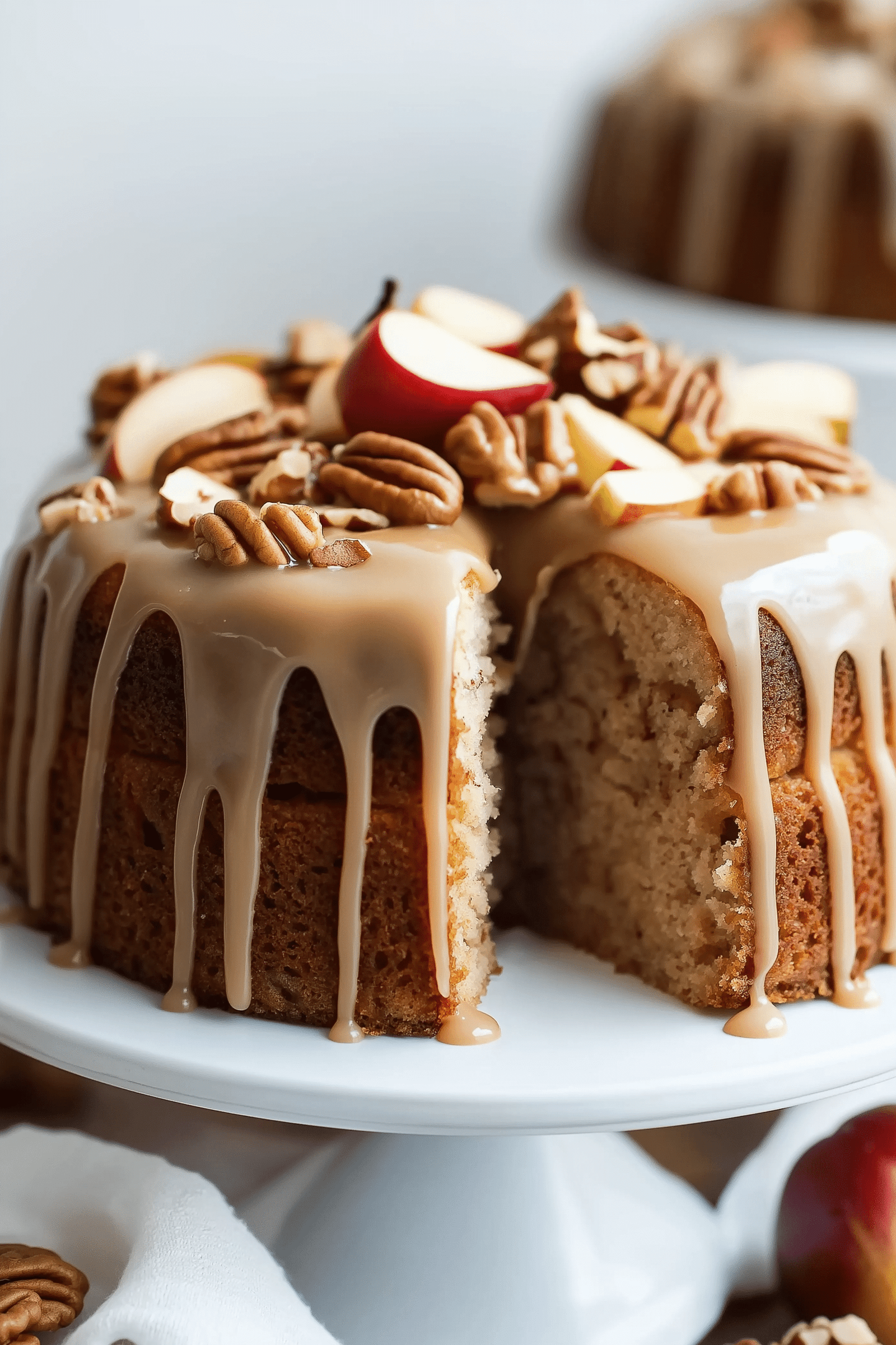 Apple Pecan Cake With Caramel Glaze