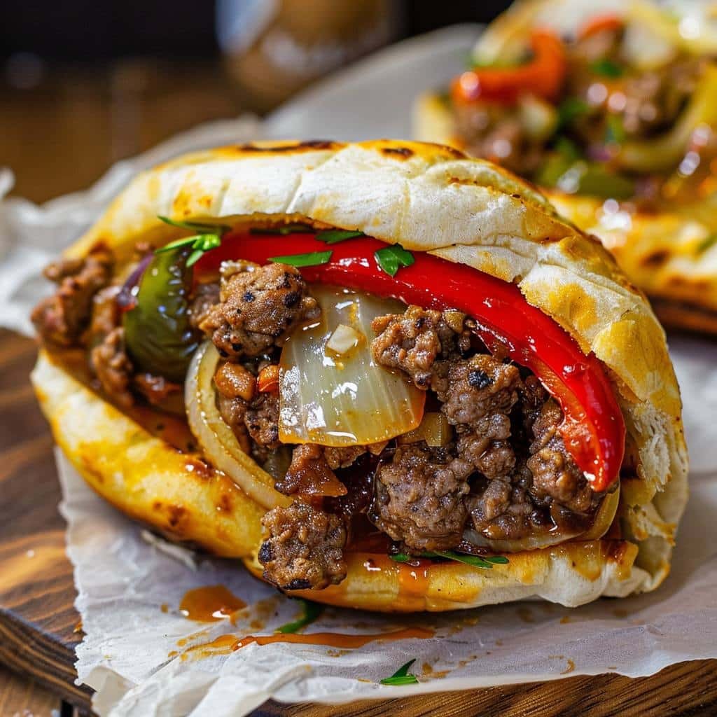 Hamburger Peppers and Onion Gyros