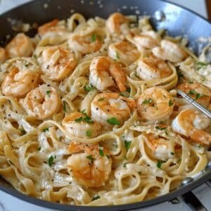 One Pan Shrimp Fettuccine Alfredo