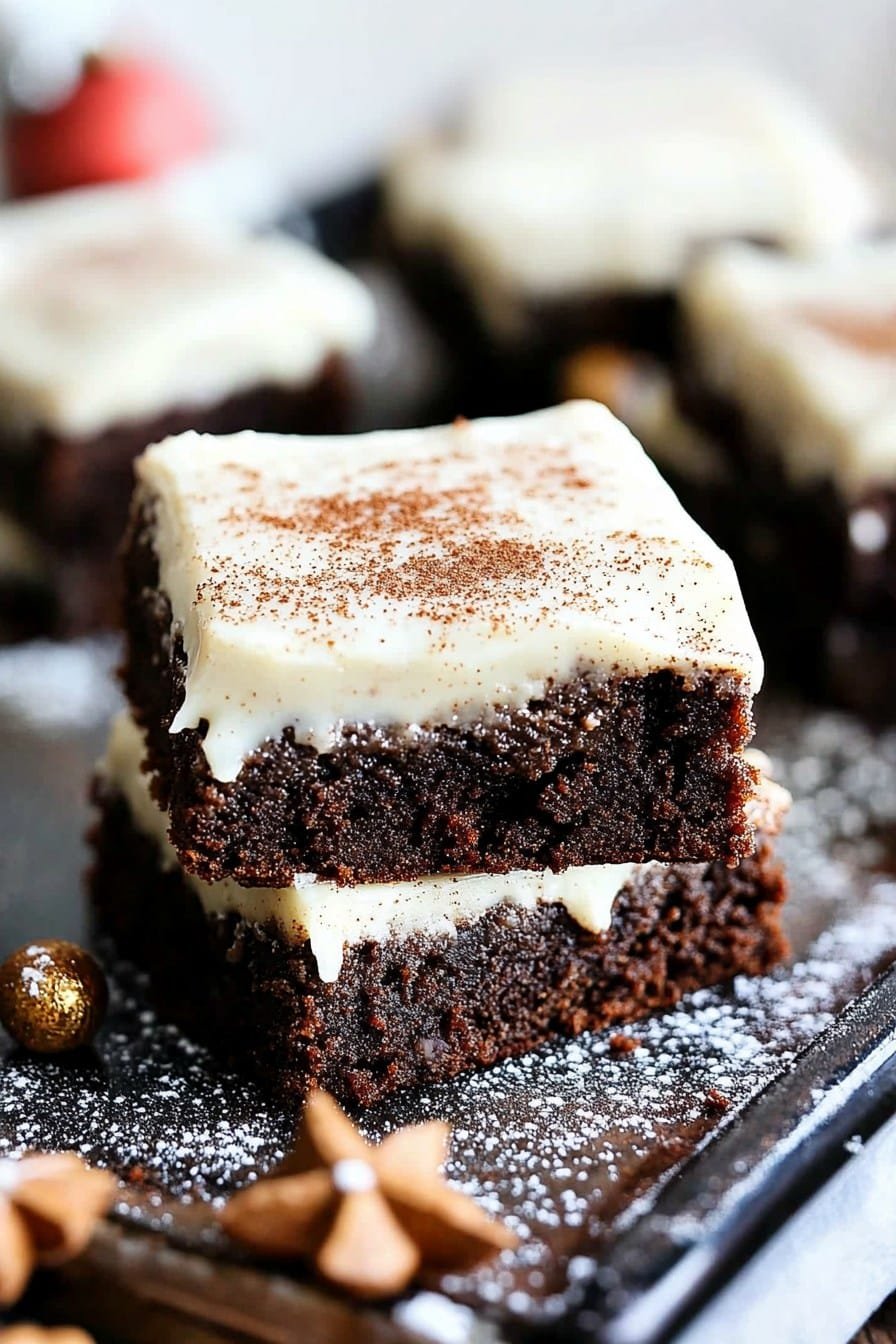 Gingerbread Brownies with Eggnog Frosting