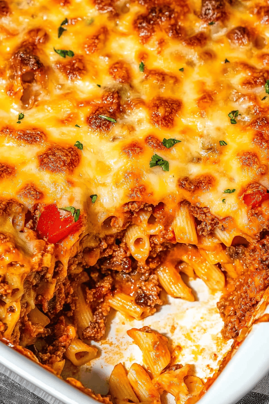 7-Layer Taco Pasta Casserole Final Dish Presentation