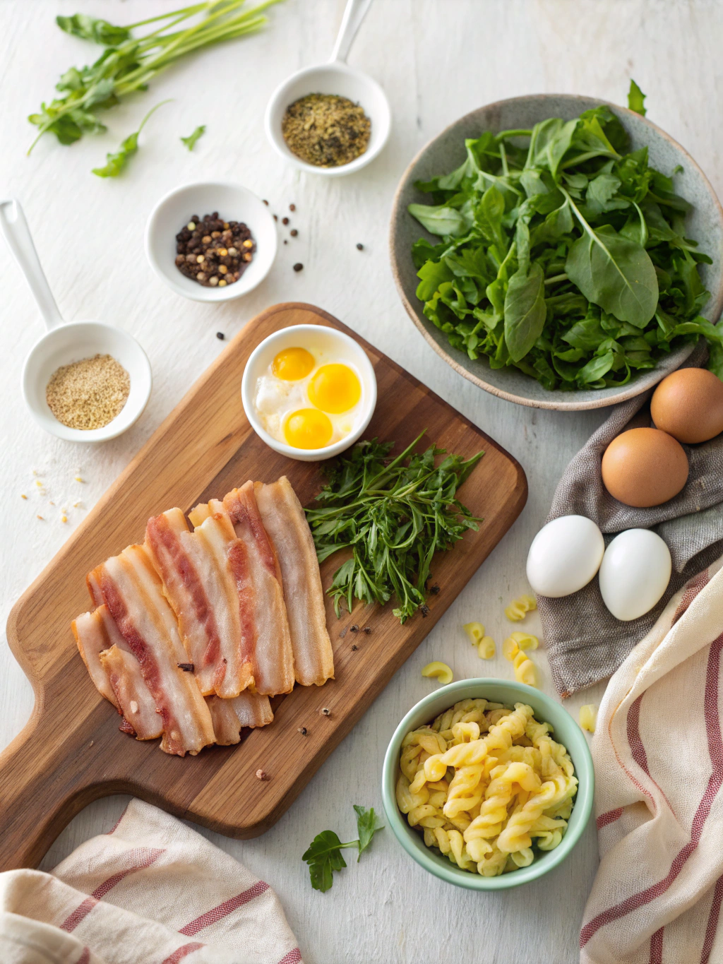 Bacon Egg Pasta Salad ingredients