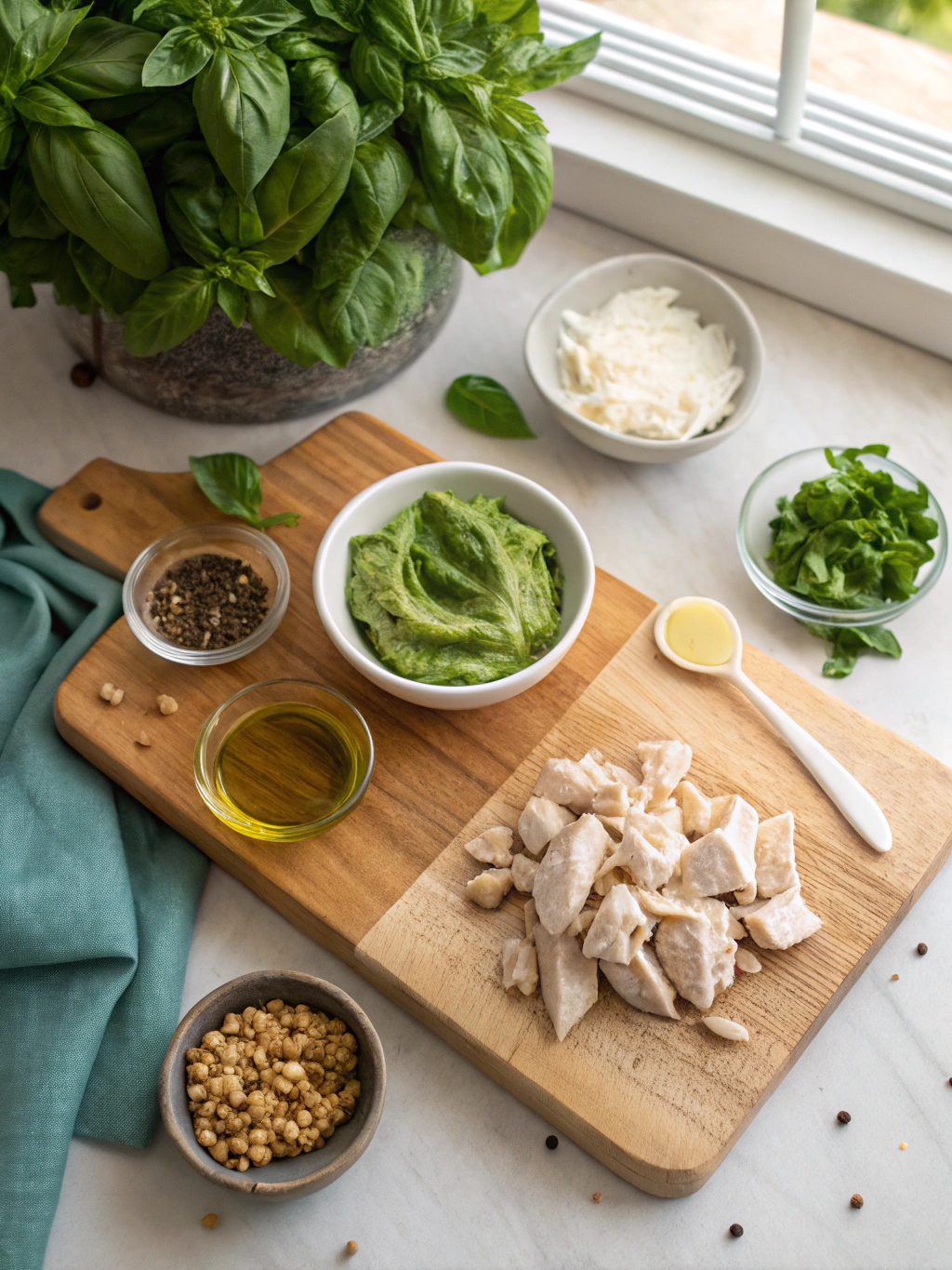 Basil Pesto Chicken Salad Dip ingredients