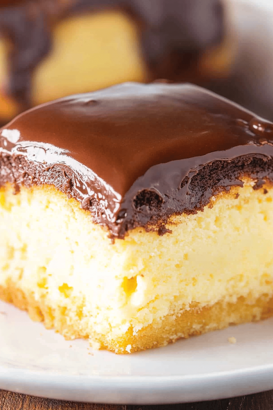 Boston Cream Poke Cake Final Dish Presentation