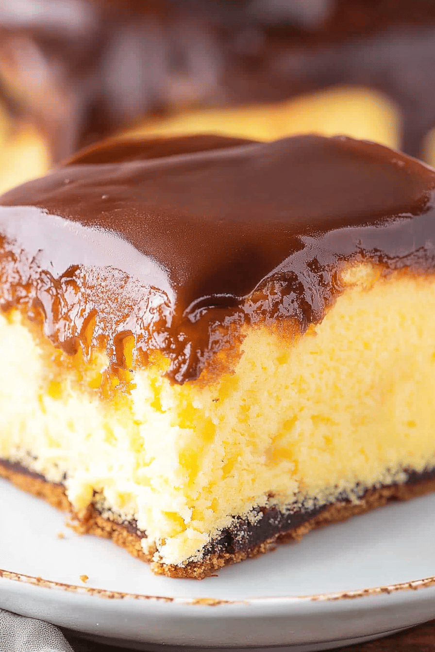Boston Cream Poke Cake Final Dish Presentation