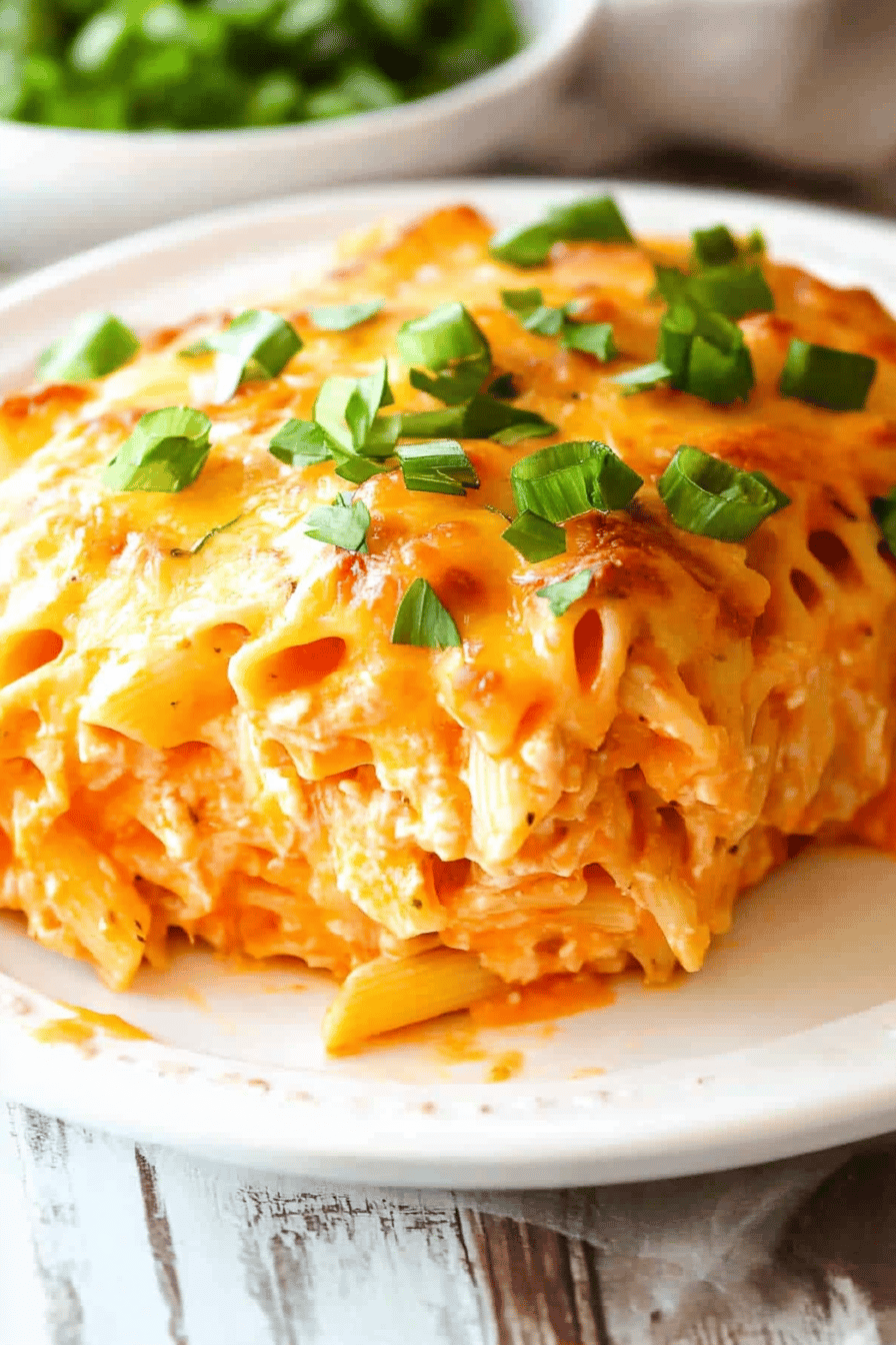 Buffalo Chicken Pasta Bake Final Dish Presentation