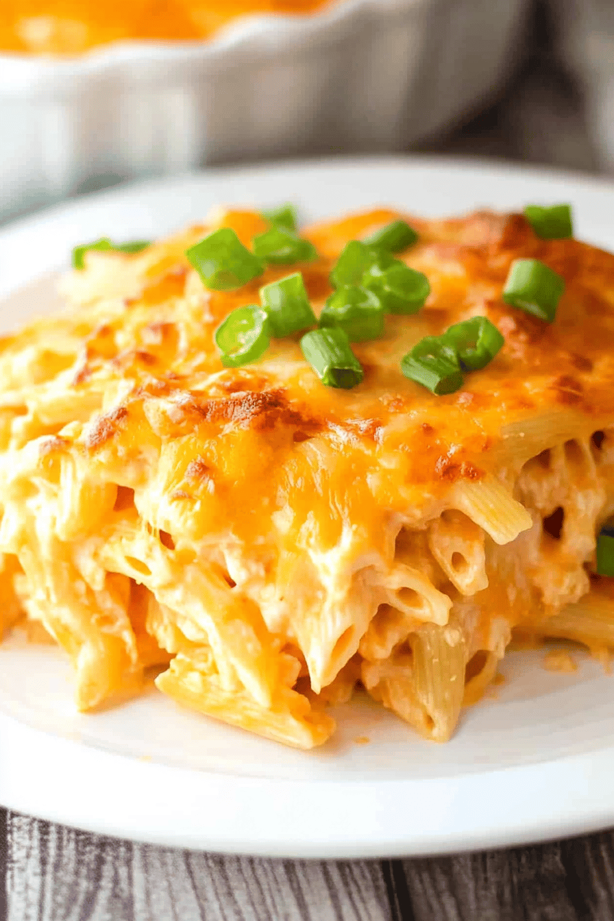 Buffalo Chicken Pasta Bake Final Dish Presentation