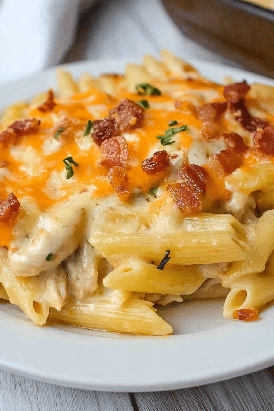 Cheddar Bacon Ranch Chicken Pasta Final Dish Presentation