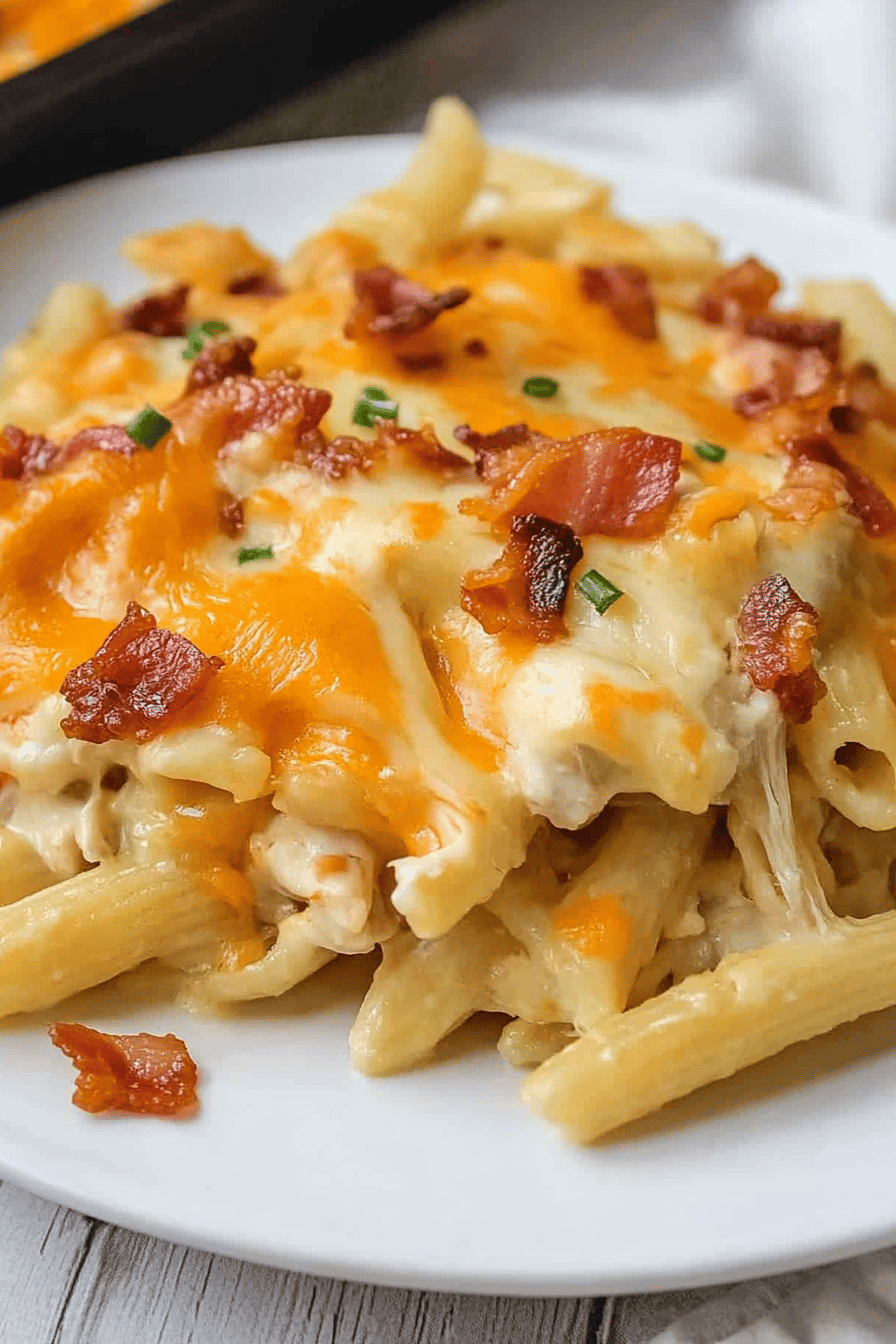 Cheddar Bacon Ranch Chicken Pasta Final Dish Presentation