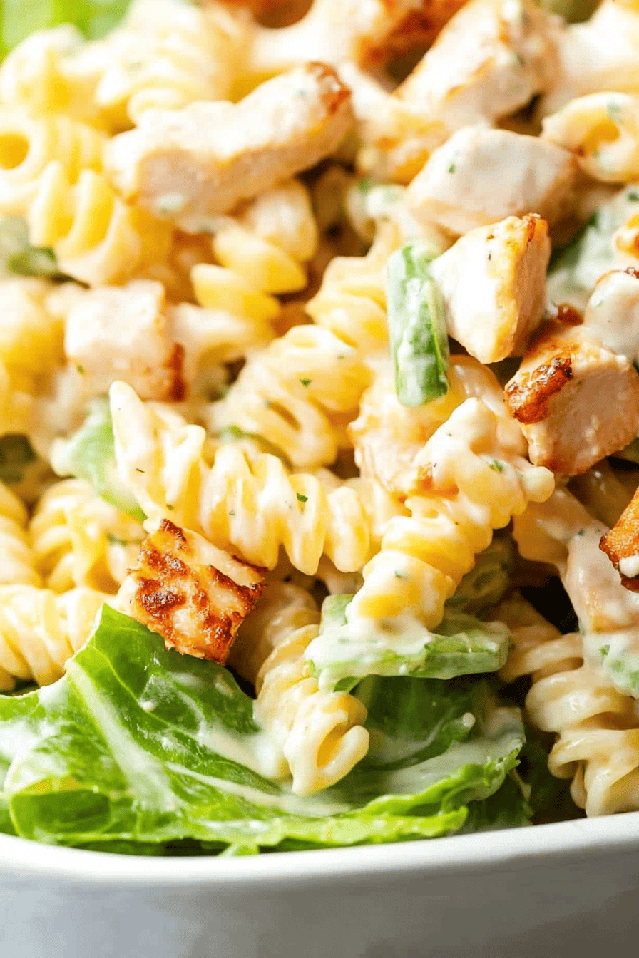 Chicken Caesar Pasta Salad Recipe Final Dish Presentation