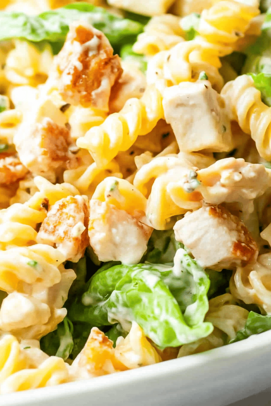 Chicken Caesar Pasta Salad Recipe Final Dish Presentation