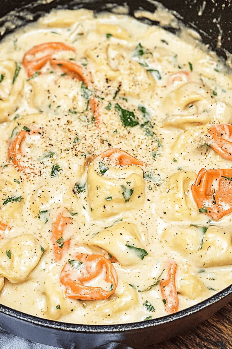 Chicken Tortellini Alfredo Final Dish Presentation