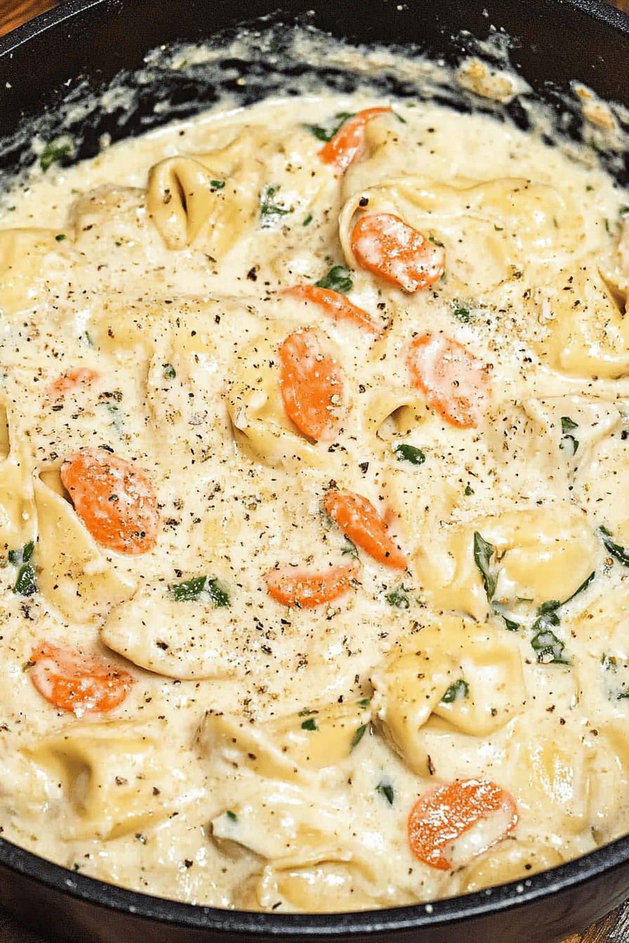 Chicken Tortellini Alfredo Final Dish Presentation