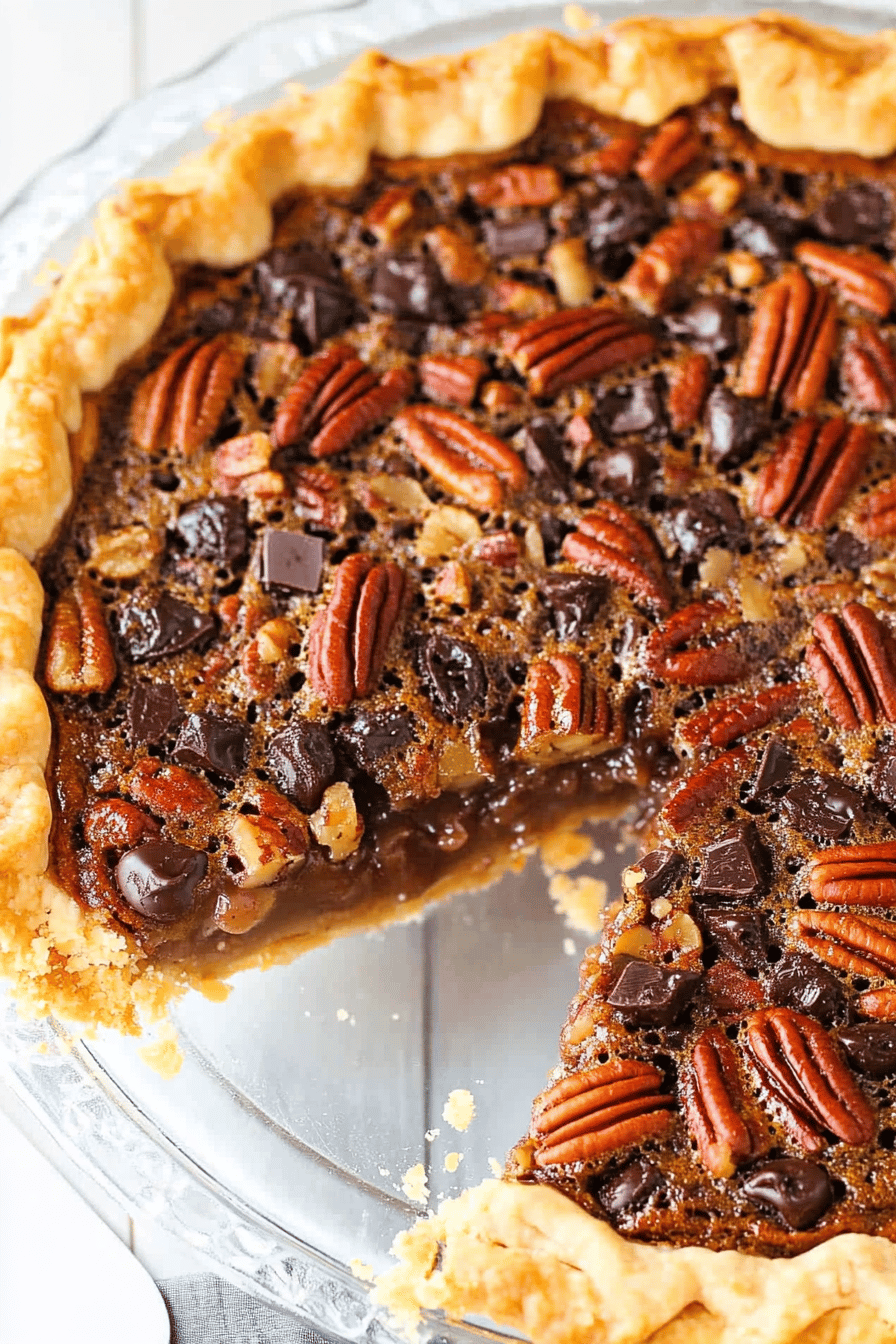 Chocolate Chip Pecan Pie Final Dish Presentation