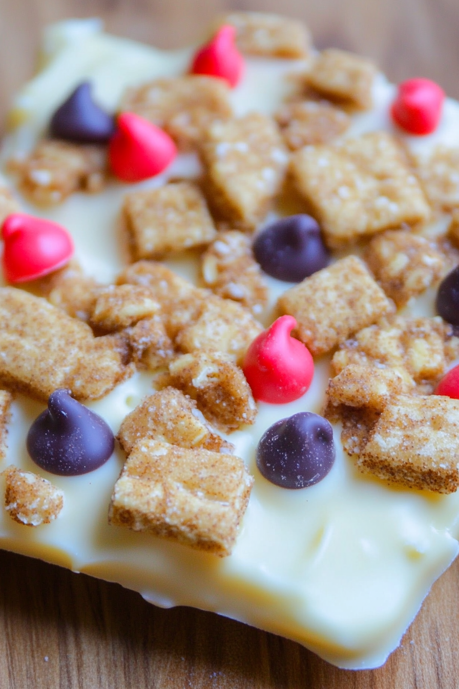 Cinnamon Toast Crunch White Chocolate Bark Final Dish Presentation