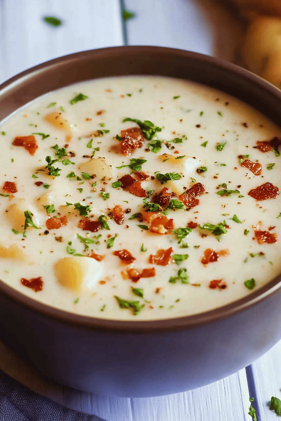 Cream Cheese Potato Bacon Soup Final Dish Presentation