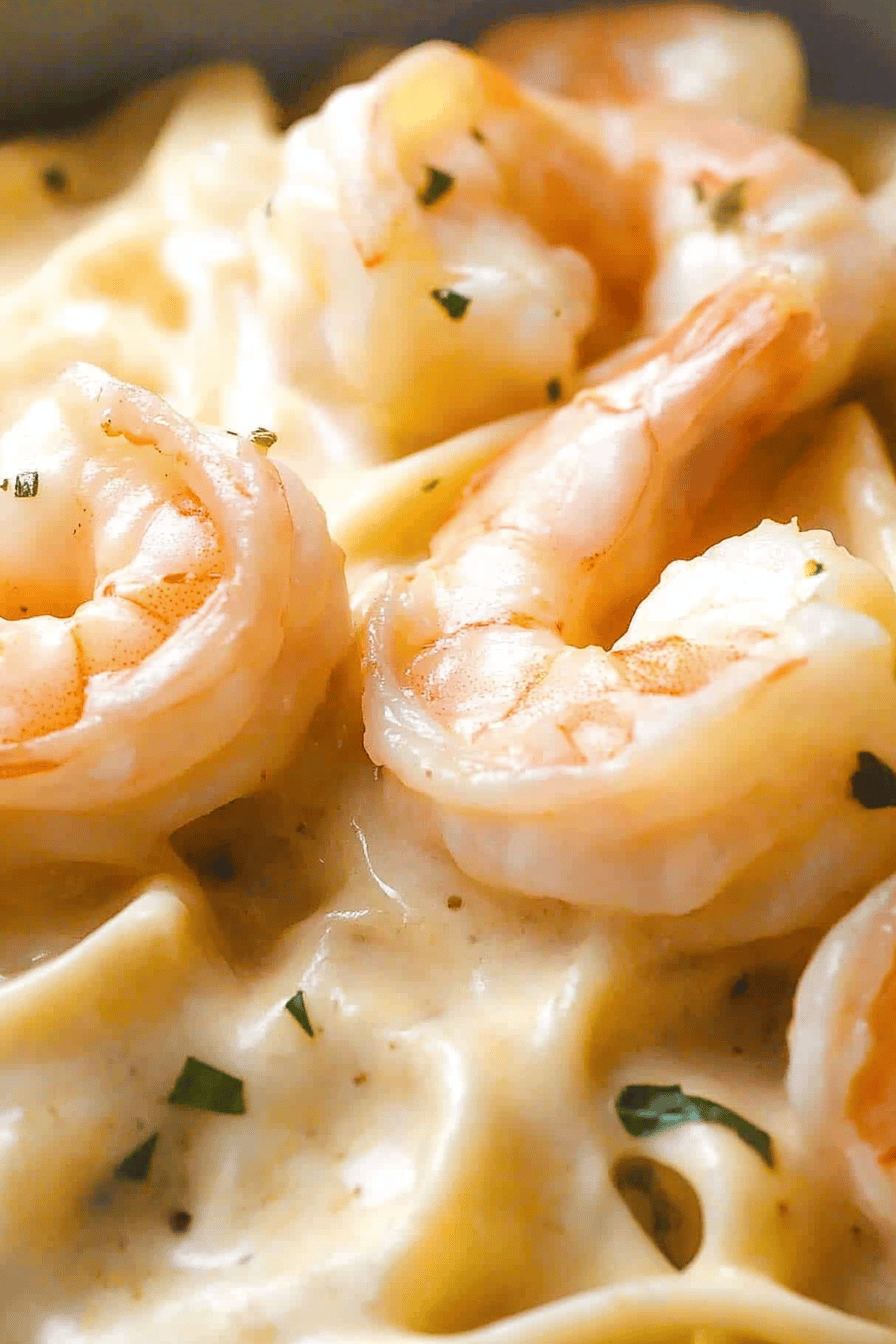 Fettuccine Alfredo with Shrimp Final Dish Presentation