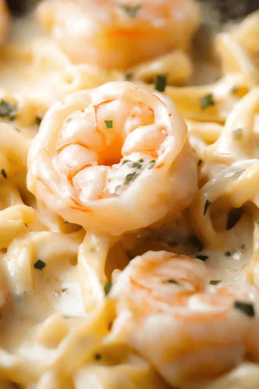 Fettuccine Alfredo with Shrimp Final Dish Presentation