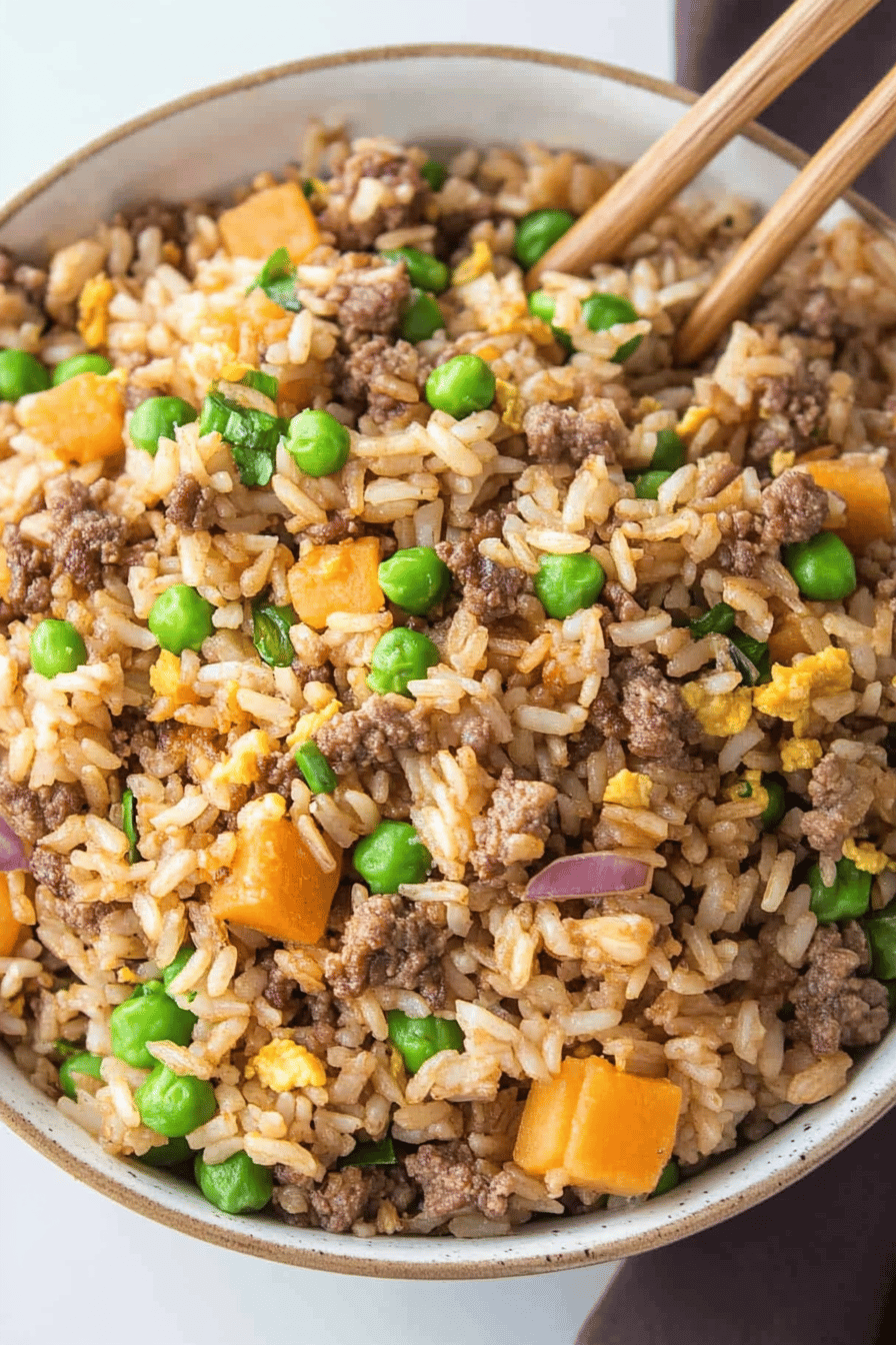 Ground Beef Fried Rice Final Dish Presentation
