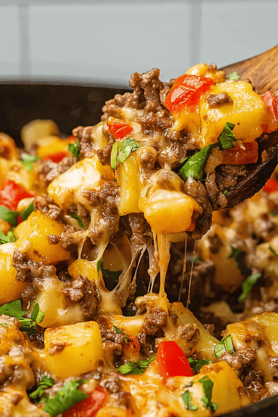 Ground Beef and Potatoes Skillet Final Dish Presentation