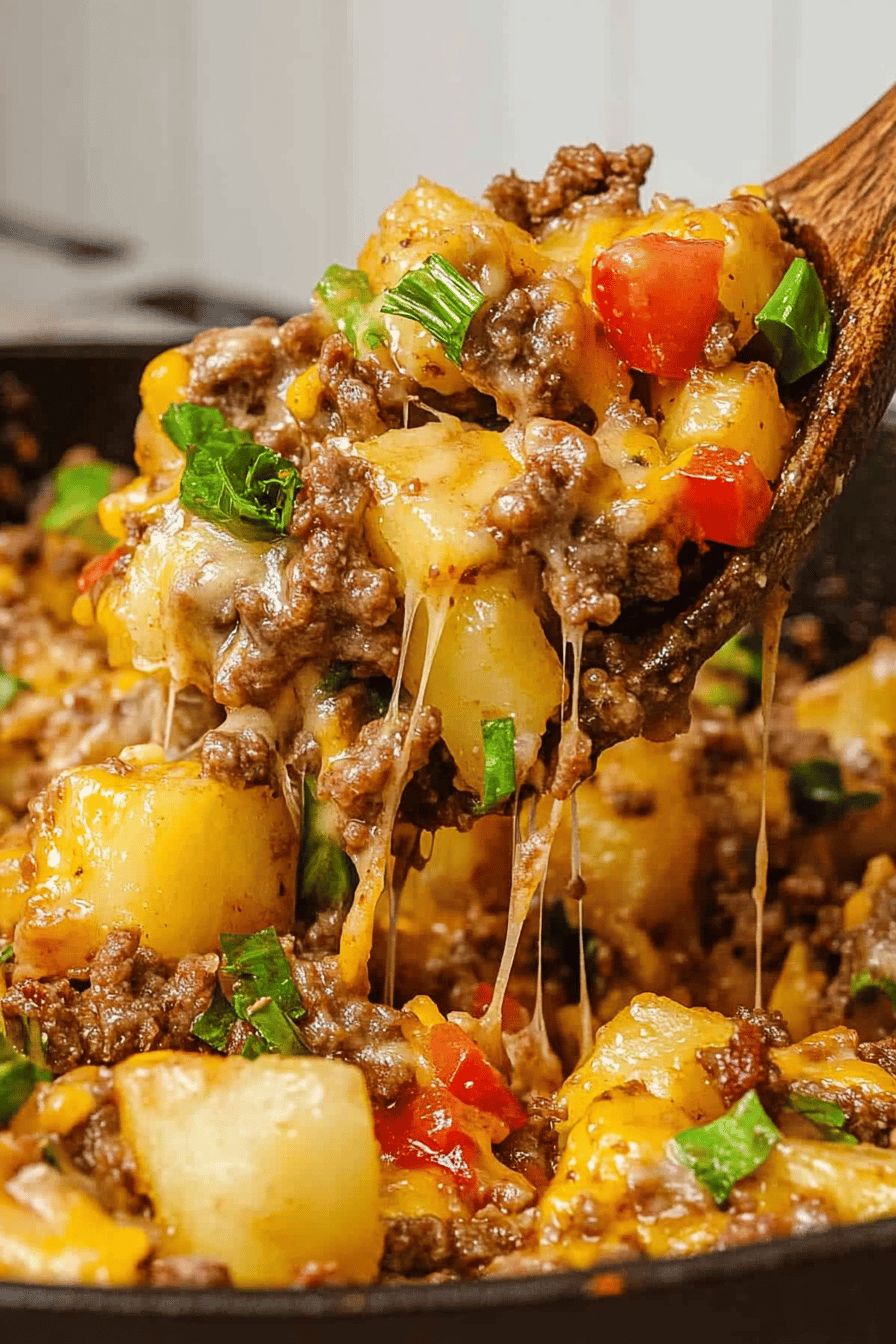 Ground Beef and Potatoes Skillet Final Dish Presentation