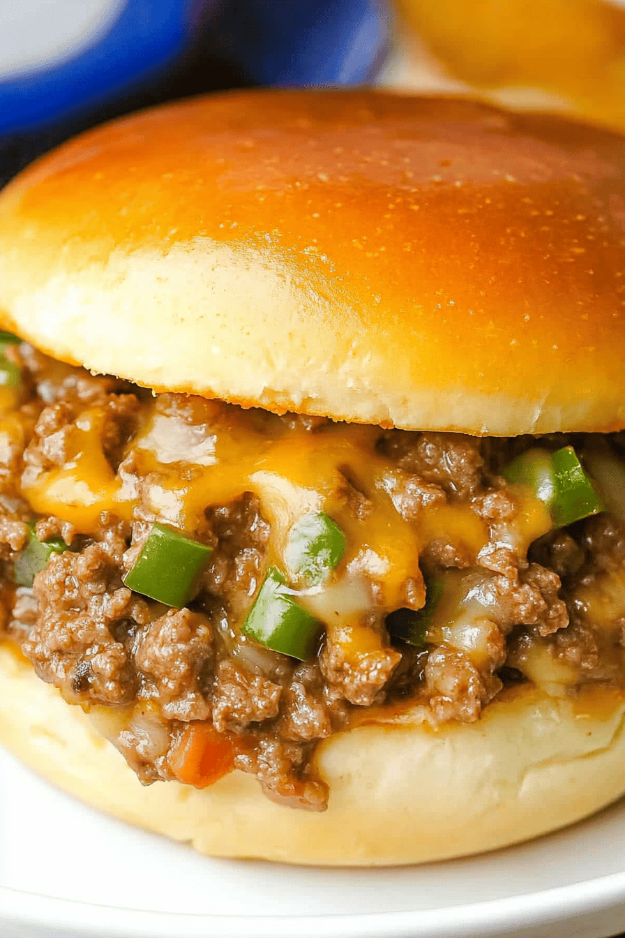 Philly Cheese Steak Sloppy Joes Final Dish Presentation