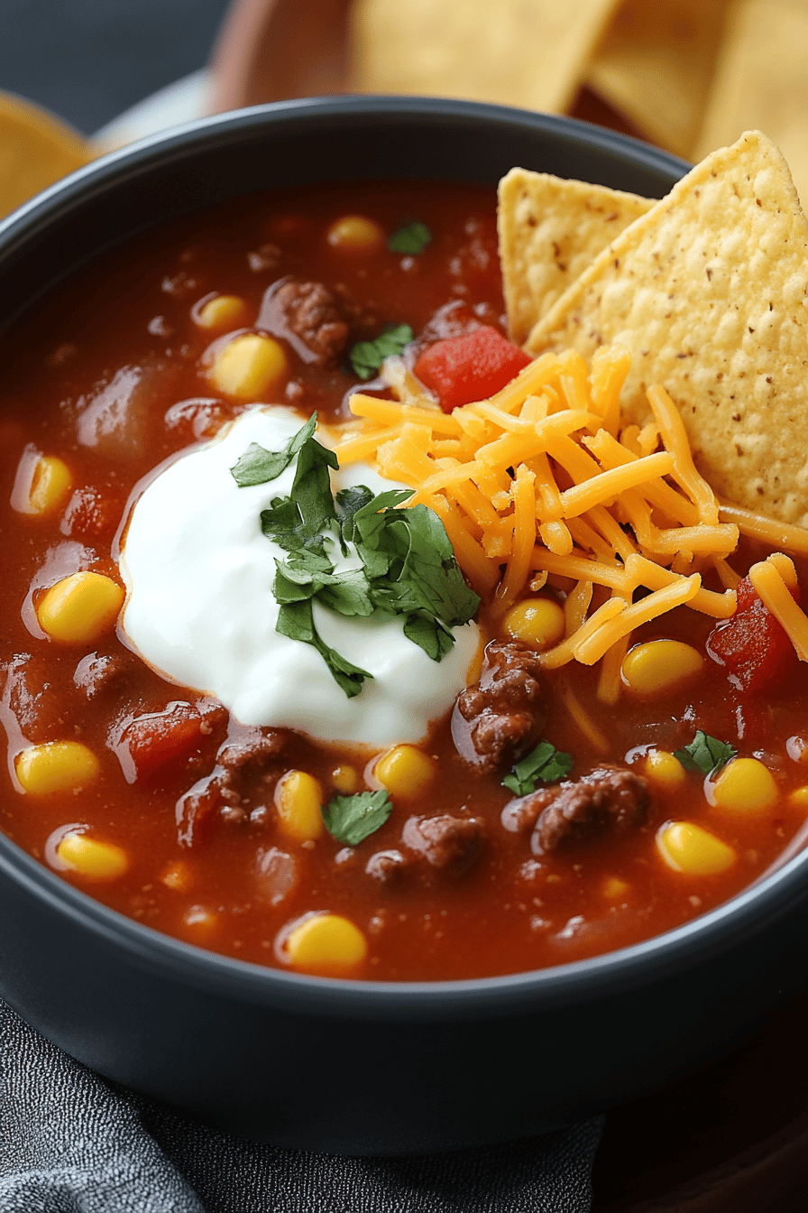 5-Ingredient Taco Soup slice on plate showing perfect texture and swirl pattern