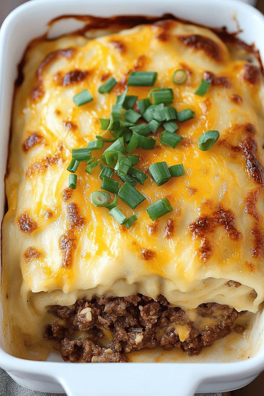 7-Layer Pierogi Casserole final dish beautifully presented and ready to serve