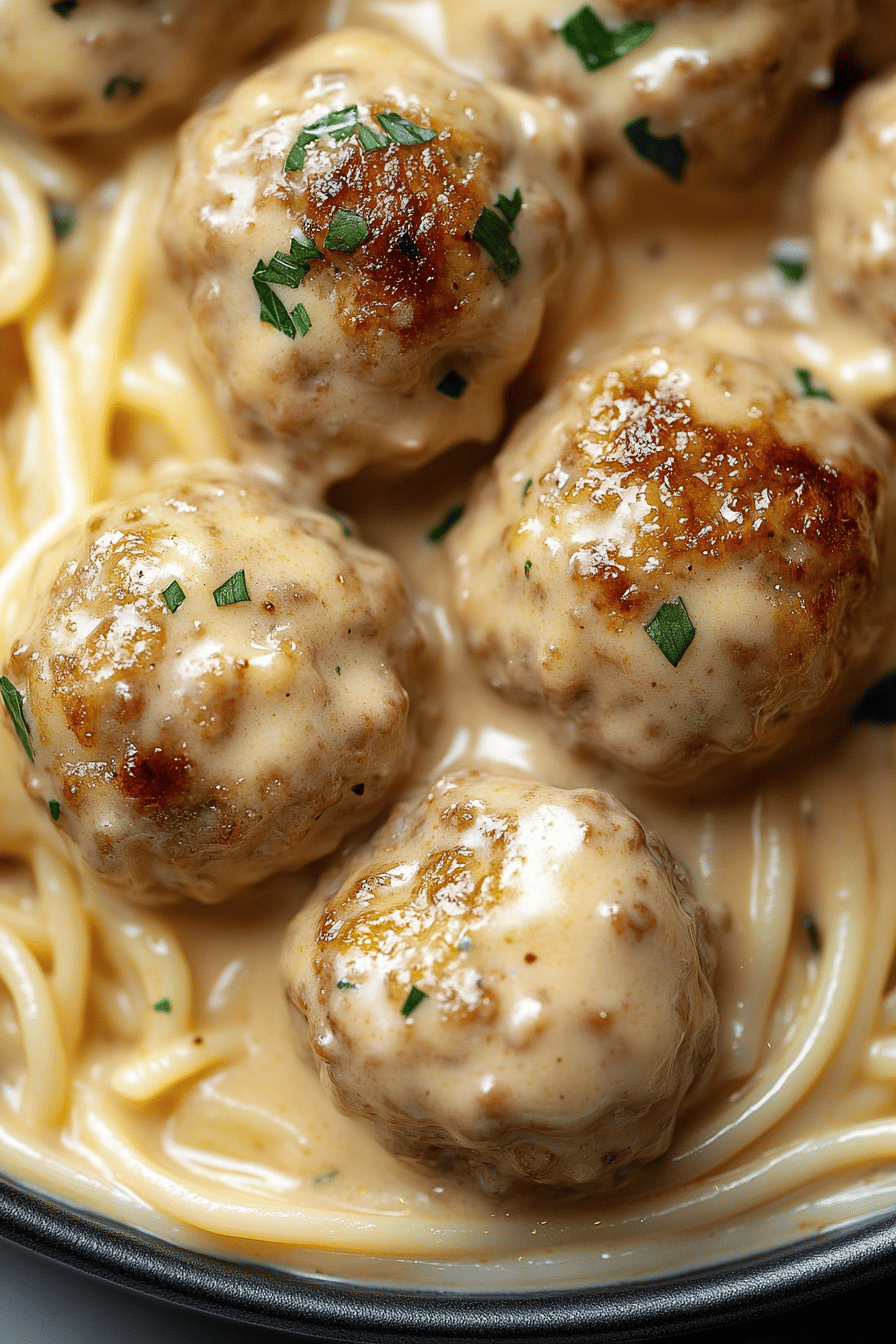 Alfredo Meatballs Recipe final dish beautifully presented and ready to serve