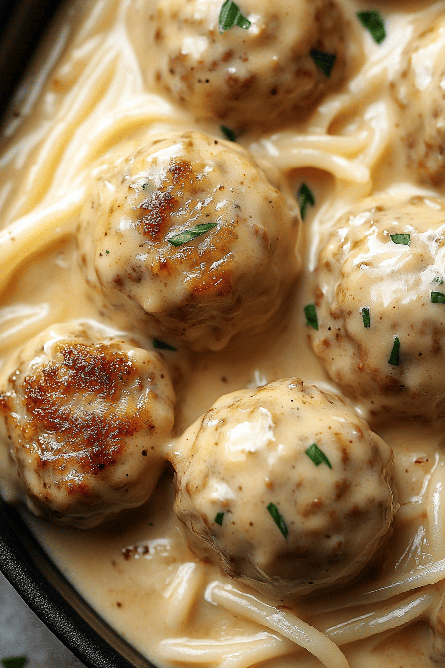 Alfredo Meatballs Recipe slice on plate showing perfect texture and swirl pattern