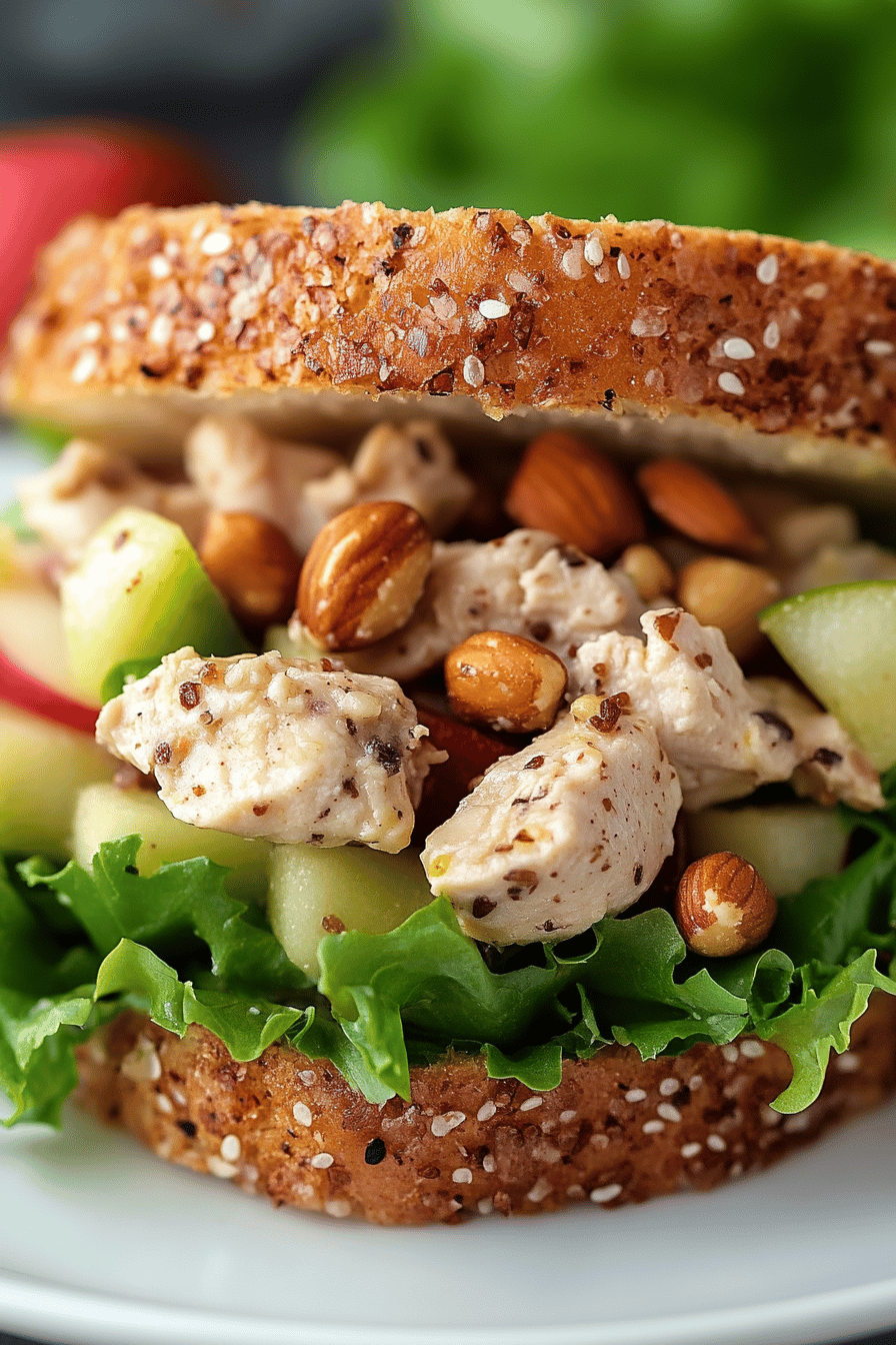 Apple Walnut Chicken Salad slice on plate showing perfect texture and swirl pattern