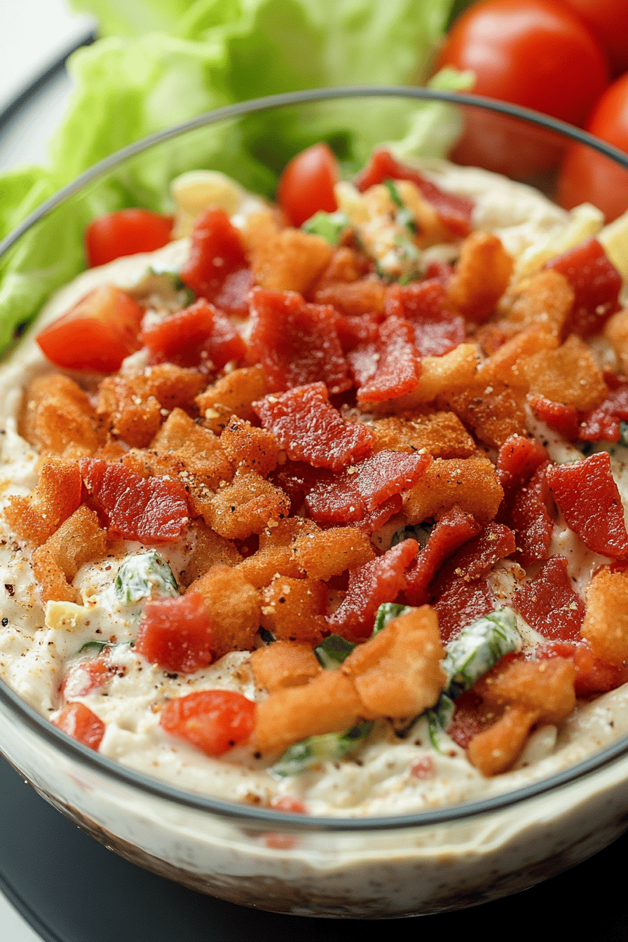 BLT Dip slice on plate showing perfect texture and swirl pattern