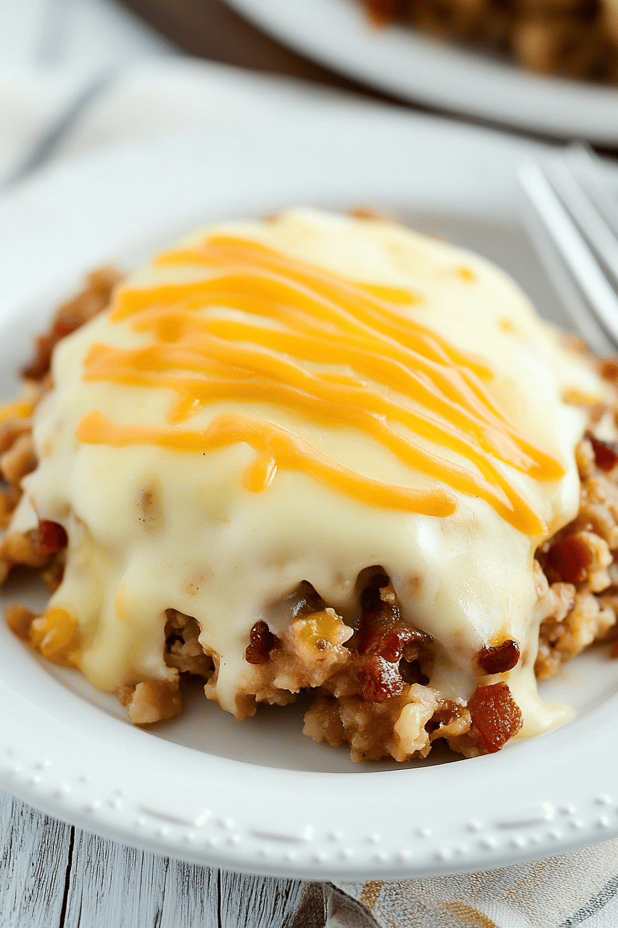 Bacon Cheeseburger Shepherd's Pie final dish beautifully presented and ready to serve