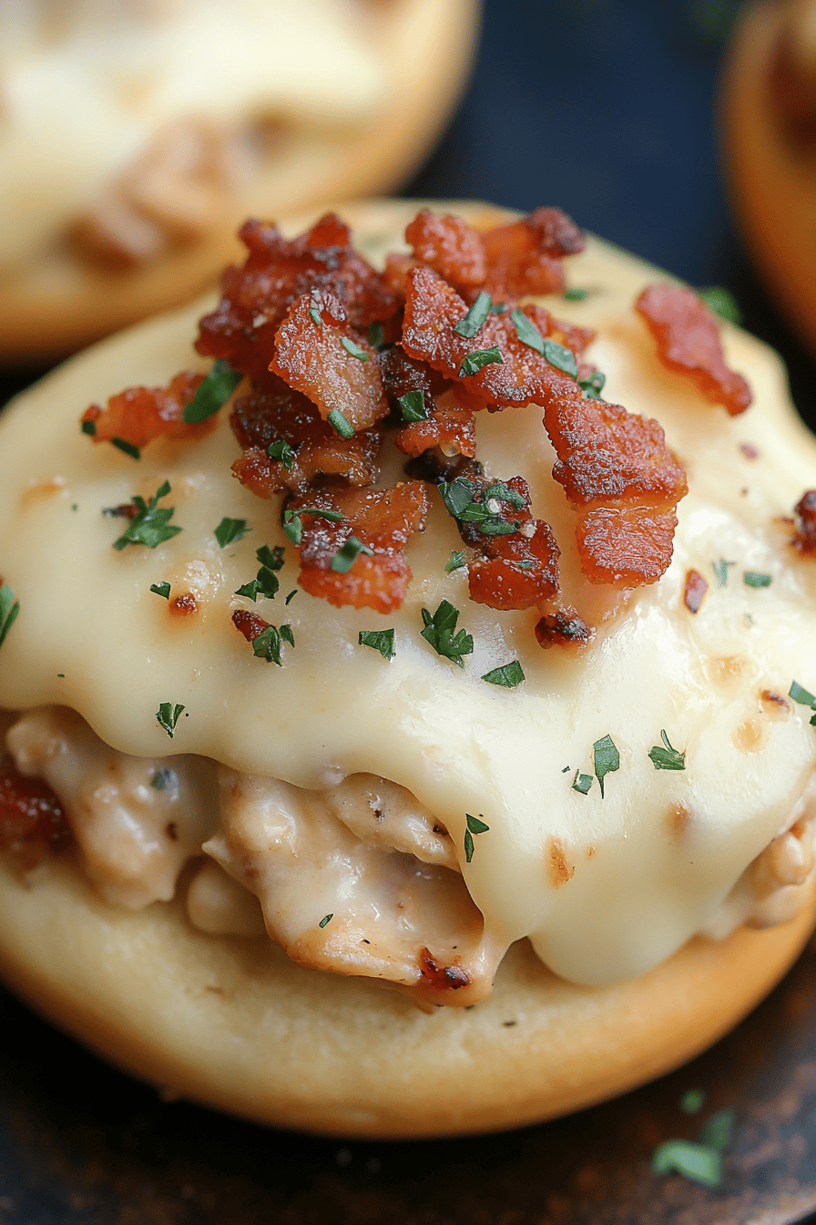 Bacon Chicken Alfredo English Muffins slice on plate showing perfect texture and swirl pattern