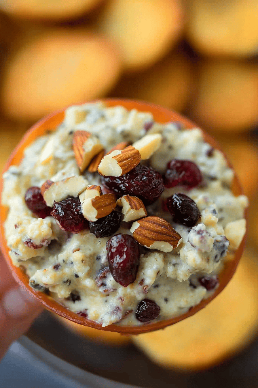 Bacon Cranberry Walnut Dip slice on plate showing perfect texture and swirl pattern