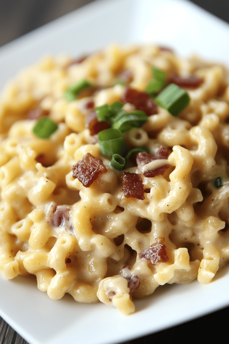 Bacon Cream Cheese Pasta final dish beautifully presented and ready to serve
