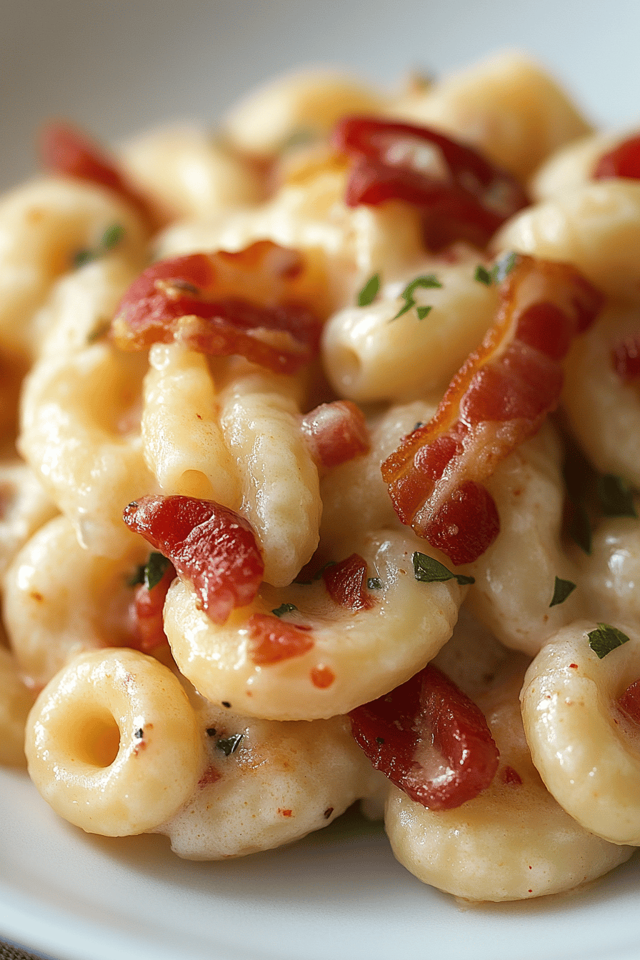 Bacon Pasta Recipe slice on plate showing perfect texture and swirl pattern