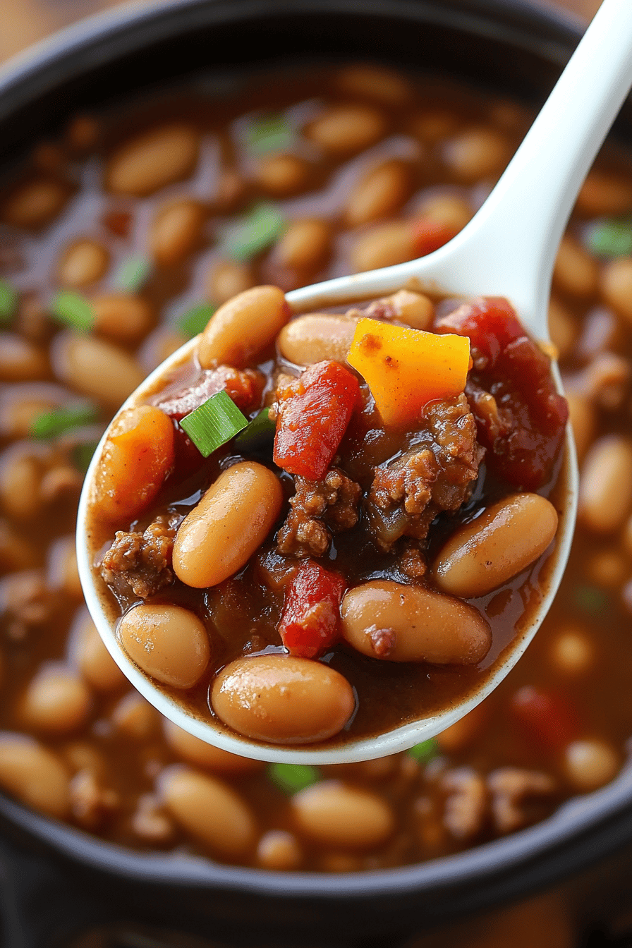 Baked Beans with Ground Beef slice on plate showing perfect texture and swirl pattern