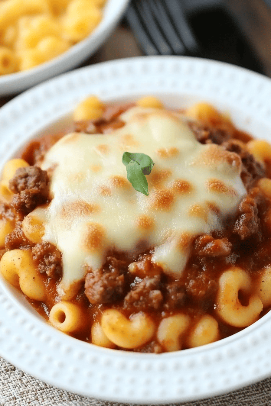 Baked Chili Mac and Cheese final dish beautifully presented and ready to serve