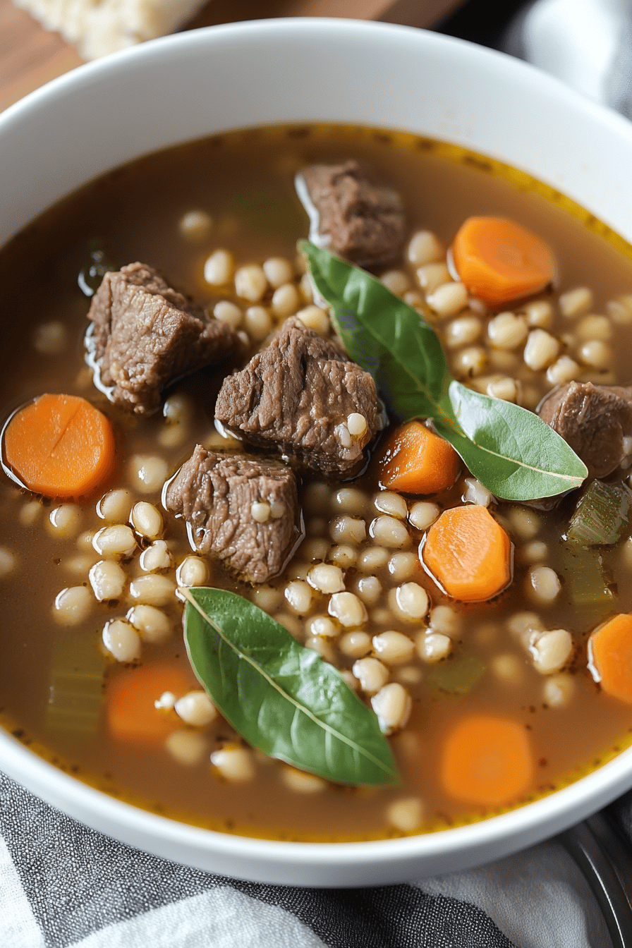 Beef Barley Soup ingredients organized and measured on kitchen counter