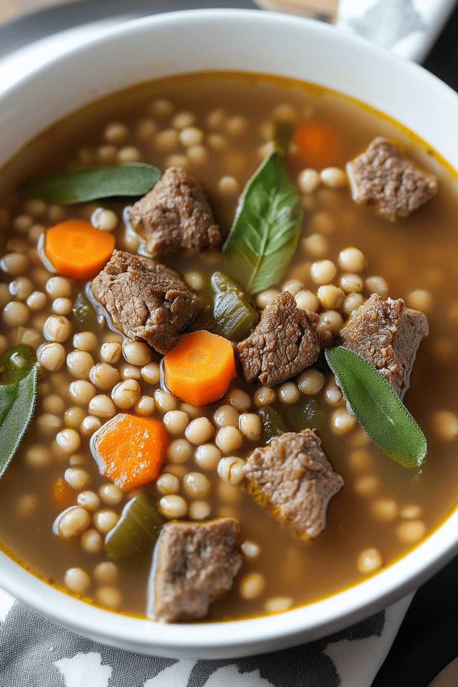 Beef Barley Soup final dish beautifully presented and ready to serve