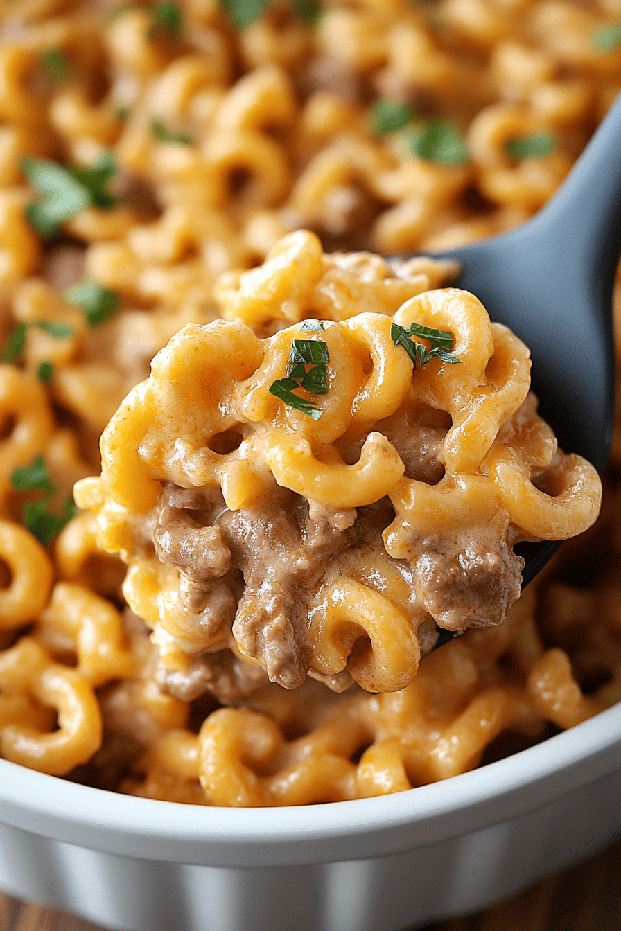 Beef Noodle Casserole final dish beautifully presented and ready to serve