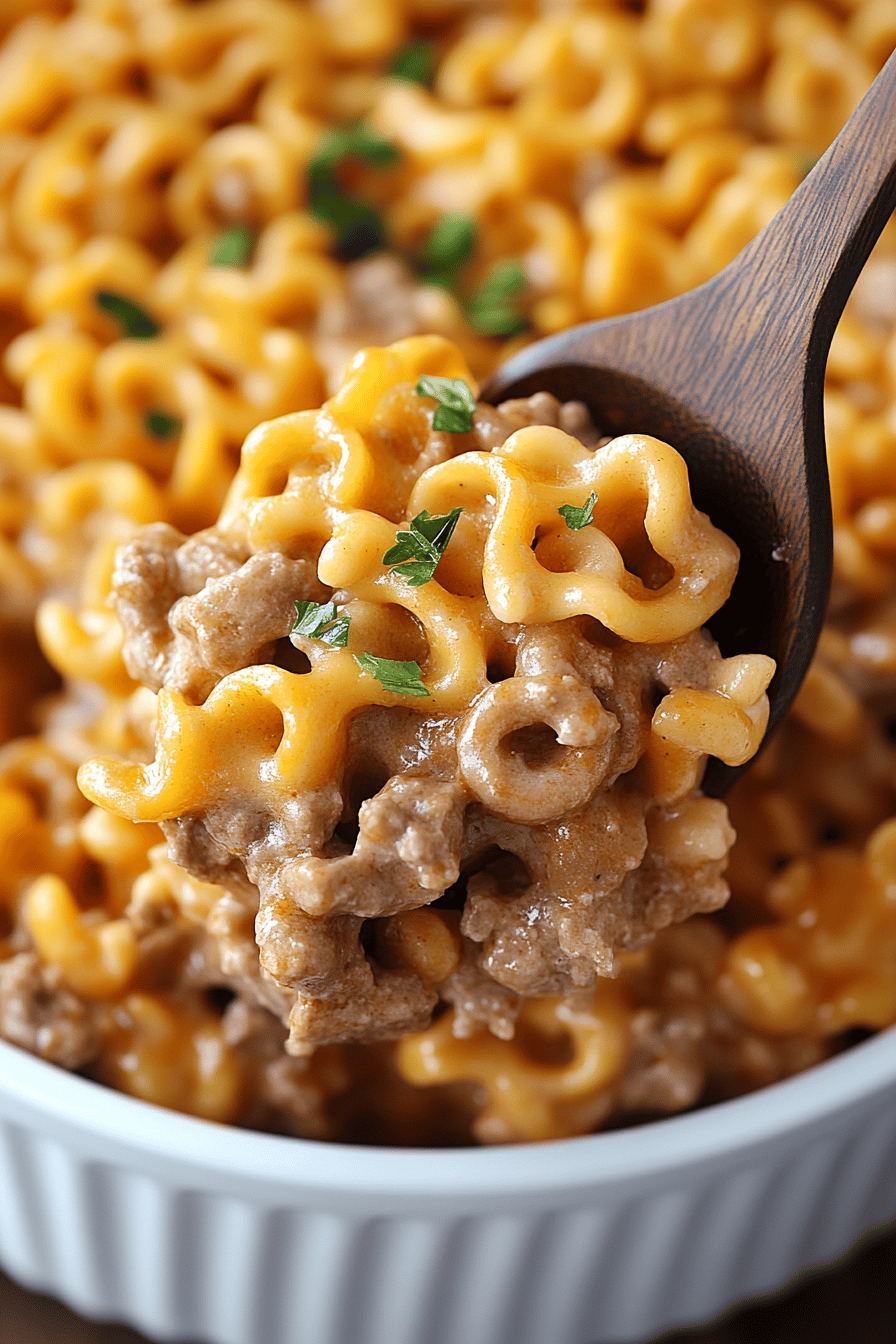 Beef Noodle Casserole slice on plate showing perfect texture and swirl pattern