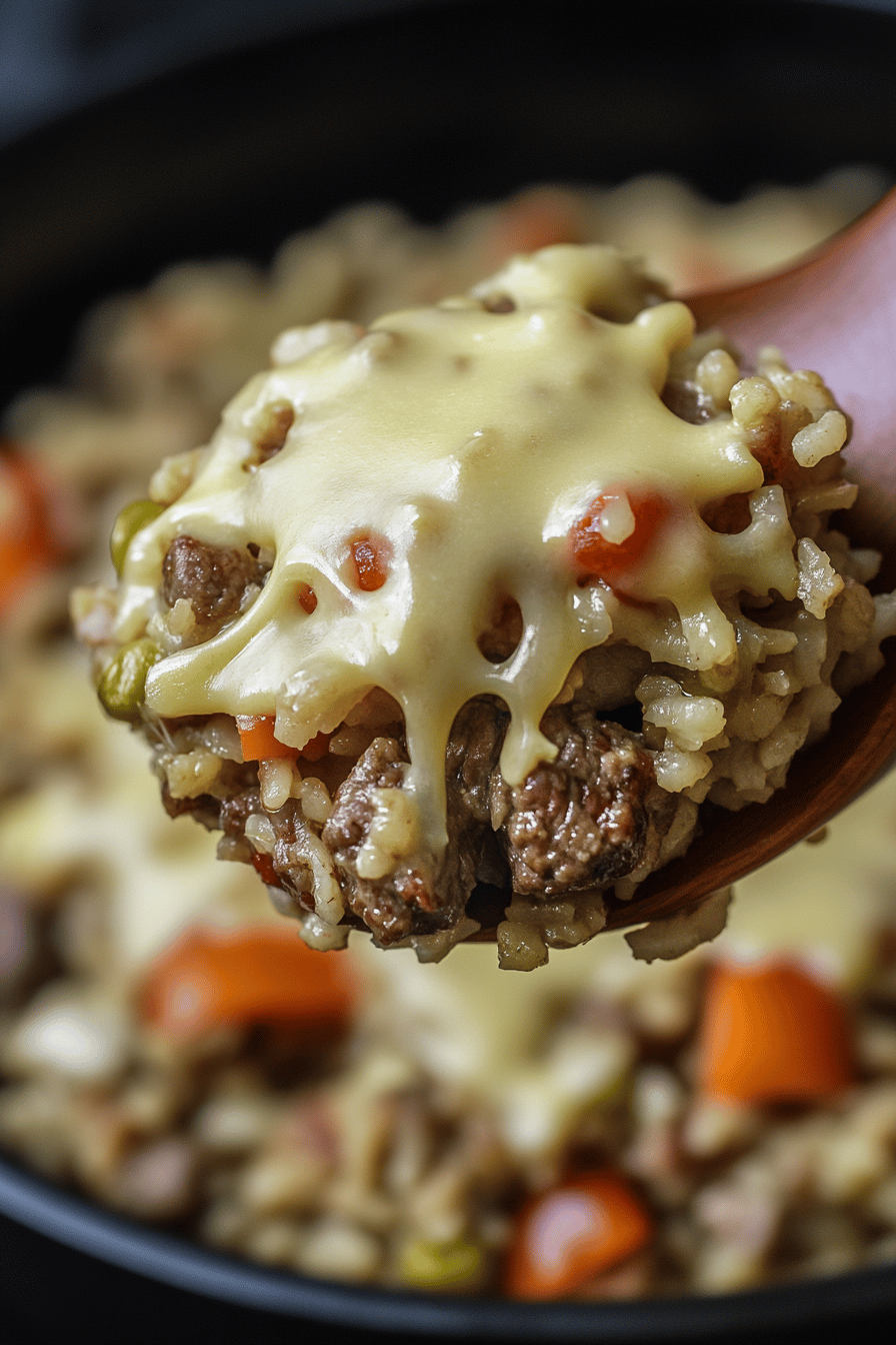 Beef and Rice Recipe slice on plate showing perfect texture and swirl pattern