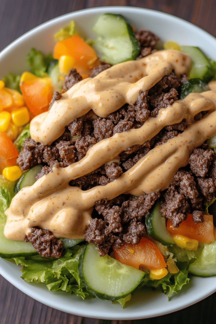 Big Mac Salad slice on plate showing perfect texture and swirl pattern