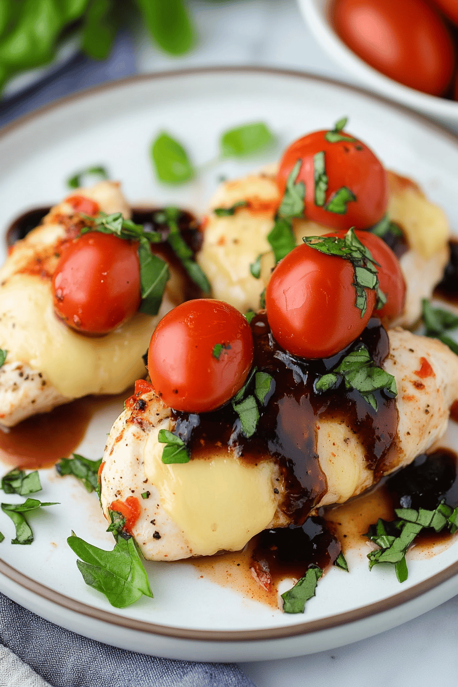 Bruschetta Chicken Bake final dish beautifully presented and ready to serve