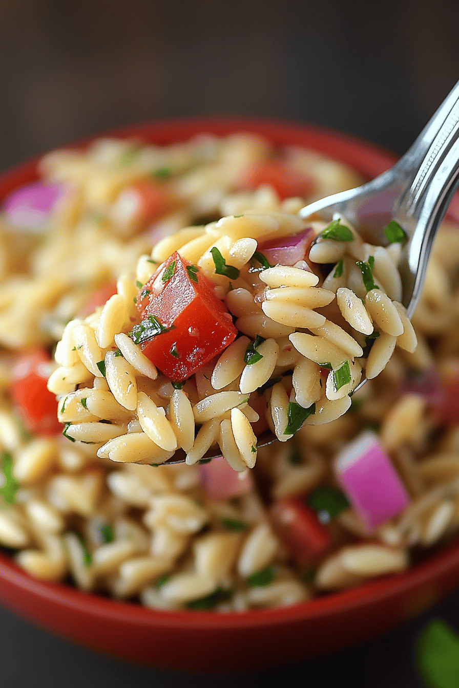Bruschetta Orzo Pasta Salad ingredients organized and measured on kitchen counter